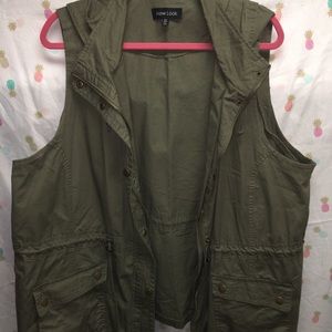 Olive green vest with hood